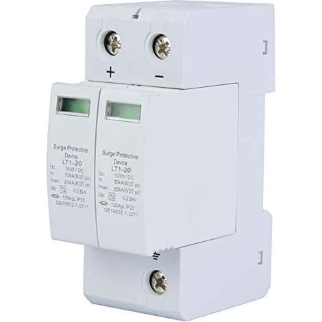 Parafoudre Photovoltaïque DC 2P 20kA Protection Contre Surtension pour Panneaux Solaires et Onduleurs, Montage Rail DIN, Dispositif Anti-Foudre (1/5)