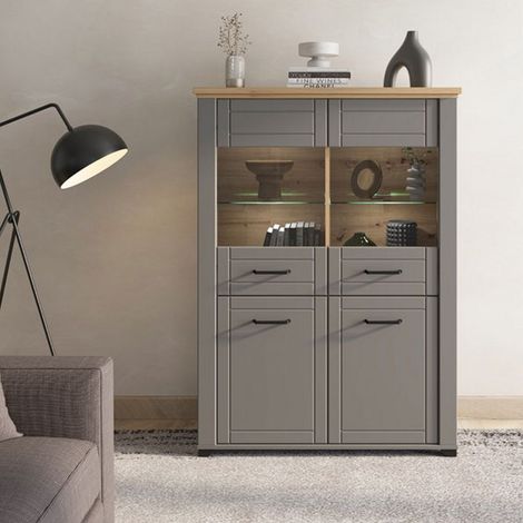Vitrina Sarconi, Mueble Expositor 6 Estantes, 4 Puertas, 8 Compartimentos, 103.5x41x143h cm Gris (1/5)