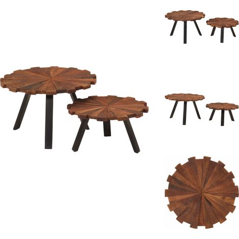 Tables basses 2 pcs bois massif récupéré et fer - Table Basse - Meuble De Salon - Table D'appoint - Table Basse Design - Table Basse Industrielle (1/5)