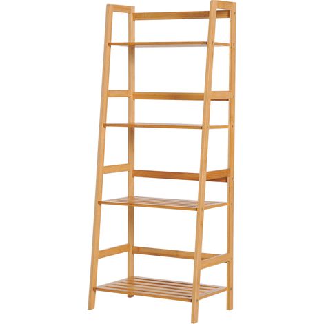 Etagère échelle en bambou 4 niveaux bibliothèque style naturel 48L x 31,5l x 120H cm