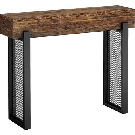 Table console industrielle compacte en bois avec rangement, support TV (1/5)