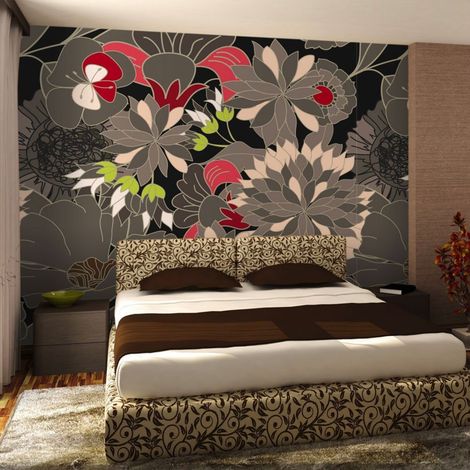 Papier peint motif fleuri gris - 300 x 230 cm (1/4)