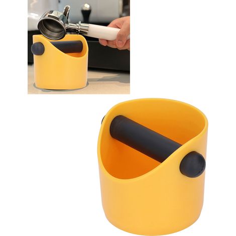Bac à marc de café en plastique et caoutchouc avec barre de récupération, jaune, pour bar à café et cuisine. (1/5)