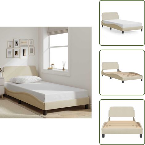 The Living Store Cadre de lit sans matelas crème 100x200 cm tissu - Cadre De Lit - Lit Double - Literie - Meuble Chambre - Design Moderne (1/5)