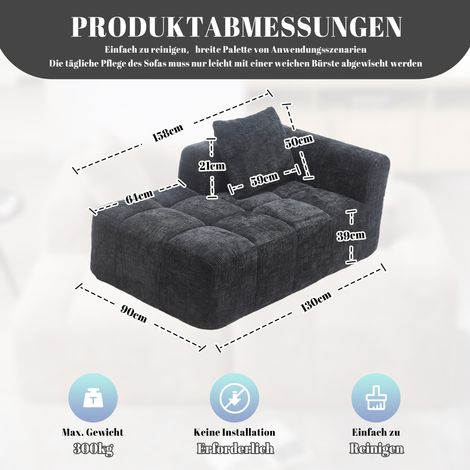 Chaise longue sans montage fournie avec coussins et poches latérales de rangement design élégant noire (1/4)