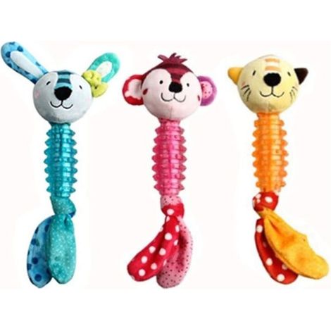 Trois jouets pour chiens qui couinent, fabriqués en TPR durable et en peluche, adaptés aux chiens de petite et moyenne taille. (1/4)
