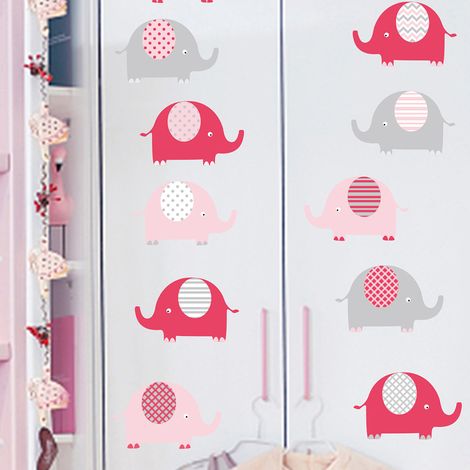 4 Stück Aufkleber Muraux Petit éléphant rose Autocollants Muraux M (1/5)