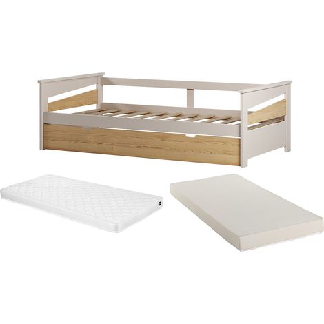 Letto a scomparsa 2 x 90 x 190 cm MDF Naturale e Beige + Materasso - LURAVO