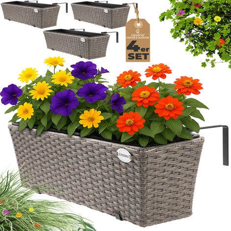 Casaria® 4x Maceteros para Balcón 60x20x19 11L Incl. Soporte de Montaje Jardinera de Terraza Exterior Maceta Colgante Crema