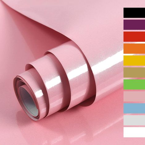 Papier peint rose, 1 mètre 60 cm, nacré, convient pour les armoires, les penderies, couleur unie, imperméable, auto-adhésif. (1/5)