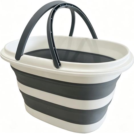 Panier à linge pliable avec anse - 16 l - En plastique - Pliable - Peu encombrant - Panier à linge portable - Gris et blanc (1/5)