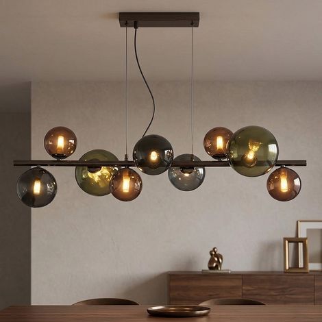 Hängeleuchte Pendellampe Esszimmerleuchte Wohnzimmerlampe Küchenleuchte, Glaskugeln grau Metall, 9 Flammig G9, LED 3,5W 350Lm 3000K warmweiß, H 120 cm (1/5)