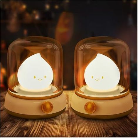 2-teiliges Nachttischlampen-Set, Kinder-Nachtlicht für Schlaf-/Wohnzimmer, dimmbare LED-Nachttischlampe mit warmem Licht und Kerzenmodus (flackernd), USB-wiederaufladbares Nachtlicht für Erwachsene mi (1/5)