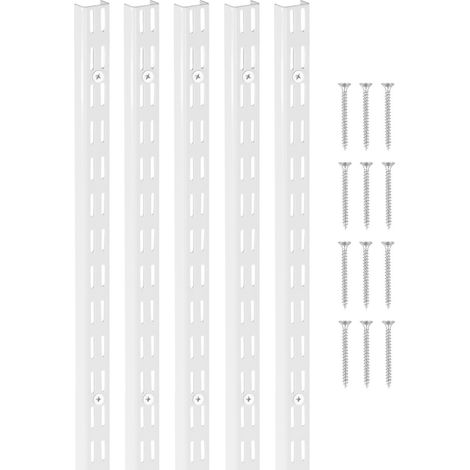 Crémaillère d'Étagère, 1536 mm, Rail d'Étagères Vertical Mural à Perforation Double, Lot de 5, Rails Réglables Robustes Acier, Facile à Installer, pour Étagères de Rangement, Armoires, Placards (1/5)