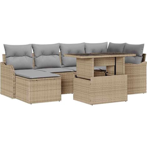 Maison Exclusive - Garten-Sofa-Set mit Kissen 7 pcs Beige Poly Ra