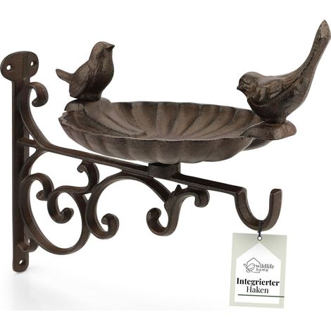 1 Bain d'oiseaux suspendu, support mural inclus, en fonte résistante au gel, pour jardin, balcon