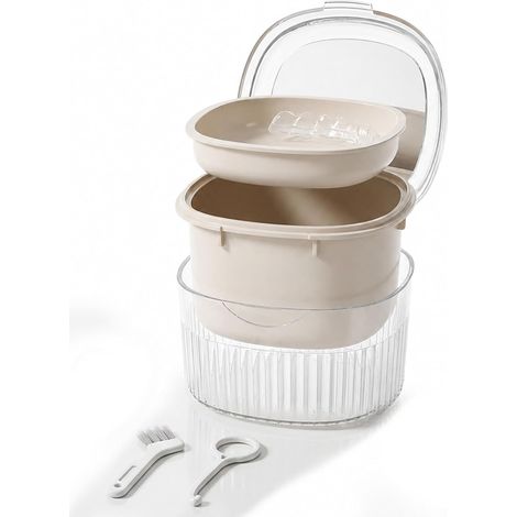 Boîte Appareil Dentaire et Dentier avec Miroir Brosse Panier Égouttoir Boîte de nettoyage en PP avec panier amovible miroir brosse et extracteur pour gouttières dentaires et prothèses (1/5)