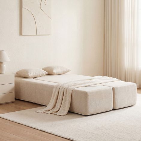 Canapé Convertible 2 Places, Canapé-Lit 190 cm, 2 Oreillers, Dossier Réglable, Beige (1/5)