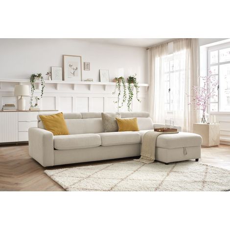 BOBOCHIC - Canapé d'angle réversible convertible coffre MONACO tissu lisse Réversible 140x190 Beige (1/5)