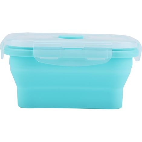 Boîte à déjeuner en silicone pliable 500ml vert, récipient alimentaire portable micro-ondes, boîte repas pliante (1/5)