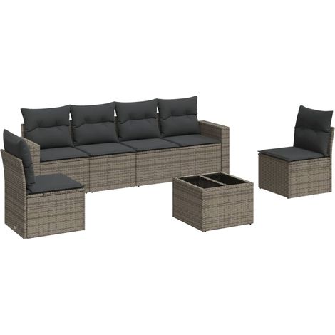Salon de jardin avec coussins 7 pcs gris résine tressée (1/3)