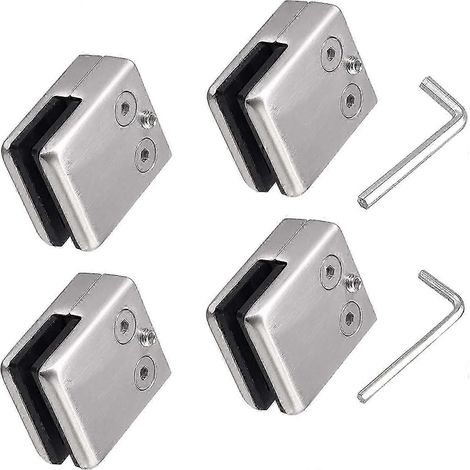 4er-Pack Glasklemmen aus 304-Edelstahl mit 2 Sechskantschlüsseln, passend für 8–10 mm Fensterglas, verstellbarer flacher Glashalter, Treppengeländer, Balustradenpolitur