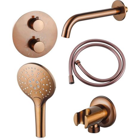 FugaFlow Eccelente Ensemble robinet de baignoire Acces - bec - 22cm raccourcissable - panneau de commande rond - flexible lisse - douchette ronde -