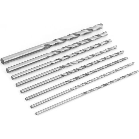 Set di 8 punte da trapano elicoidali extra lunghe in acciaio rapido da 4-10 mm per legno