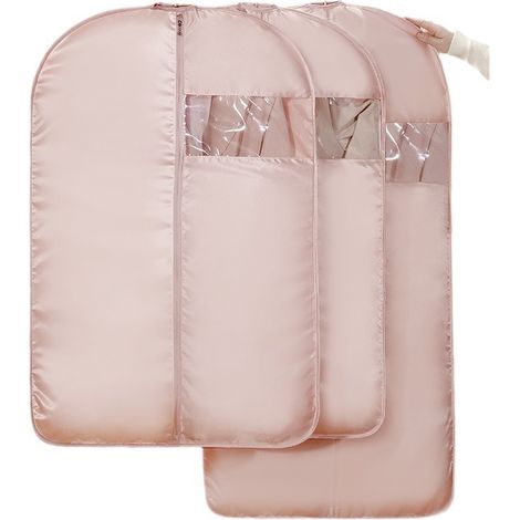 Sacs suspendus peu encombrants en 3 pièces avec fermetures à glissière auto-compressantes, sacs anti-poussière pour doudounes, robes et costumes,(rose, petit + moyen + grand) (1/5)