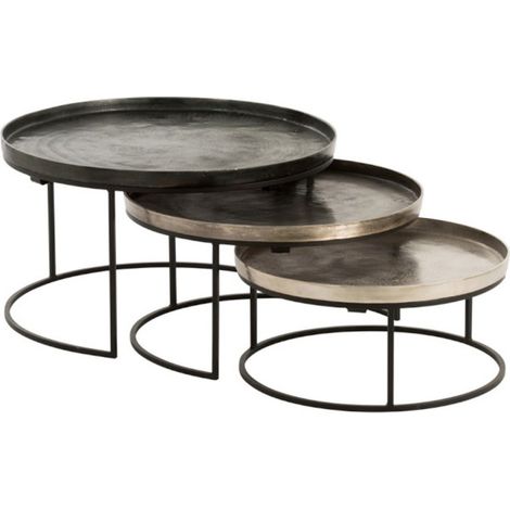 Lot de 3 Tables Gigognes "Gold" 80cm Noir (1/3)