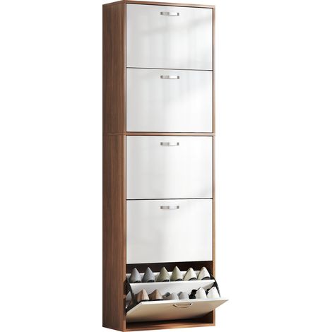 Armadio scarpiere ingresso 60 x 28 x 189 cm 5 ante ribalta separazione regolabile moderno ottimizzato in pannelli bianco 210001710