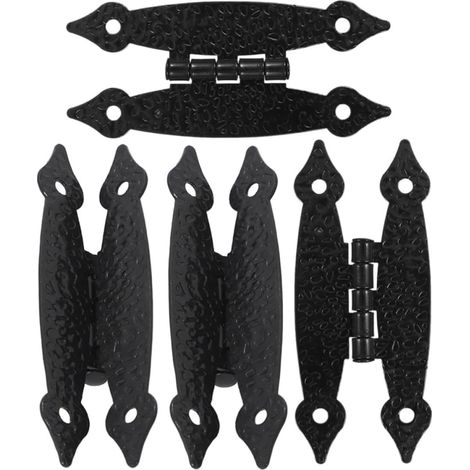 4pcs Charnières à Ailes en Fer Noir Robustes pour Portes D'armoire, Design Antique Élégant, Trou de Fixation 6,3 Cm, Charnières Décoratives pour Meubles