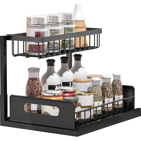 1 Étagère Coulissante Métal, Acier Carbone, 2 Niveaux, Antidérapant, Cuisine Salle De Bain (1/5)