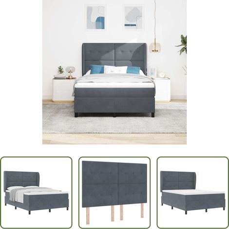 vidaXL Polyesterbett - Boxspringbett mit Matratze Dunkelgrau 200 x 140 cm Samt (1/5)