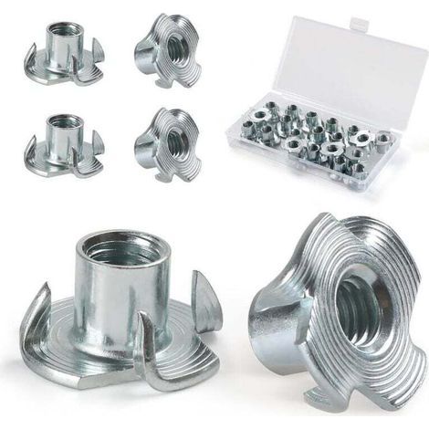 Écrous en T filetés en acier M4, M5, M6, M8, M10, écrous à quatre griffes pour meubles de menuiserie (110 pièces) (1/4)