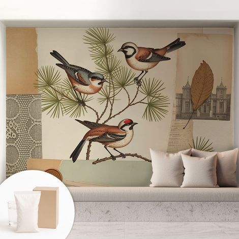 Papier peint intissé décoratif avec colle pour salon chambre et bureau Installation rapide Collage d'oiseaux 208x146 cm (1/5)
