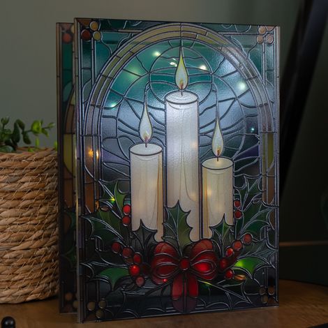28cm Battery Powered Light up Glass Christmas Decoration with Candles & Warm White LEDs (1/5)