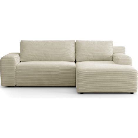 Canapé d'angle réversible convertible 5 places avec coffre de rangement en velours côtelé beige - Luno (1/5)