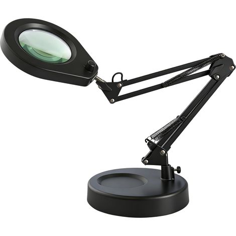 Lampe Loupe avec Socle et Pince, Loupe Éclairée 105 mm 5X, Lumière Dimmable (5 Couleurs, 10 Niveaux, 790 LM), Bras Pivotant Réglable - Mains Libres pour Travaux de Précision