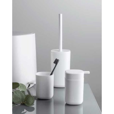 Distributeur savon liquide design Davos, capacité de 350 ml, Plastique sans BPA, 9,8x13x7,8 cm, blanc mat (1/3)