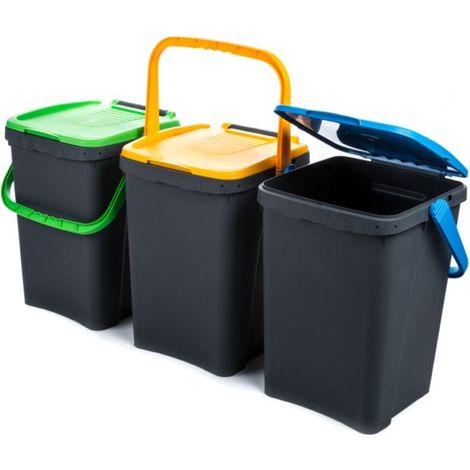 Pattumiera Per Differenziata Verticale 3 Scomparti 23 L Bidoni Impilabili 29x34x39h (1/4)