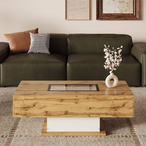 Table basse avec éclairage led multicolore, plateau en verre et 2 tiroirs, design contemporain (1/5)