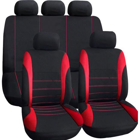 Housses de siège Auto Universel Noir Rouge, Accessoires pour intérieur de Voiture, Coussin de siège Auto Style Sportif, Set Complet de 9 pièces (1/5)