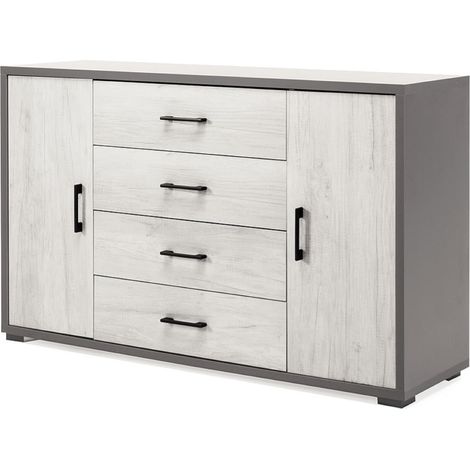Madia con 2 ante e 4 cassetti 137 cm in legno Quercia Bianco - AMAL (1/2)