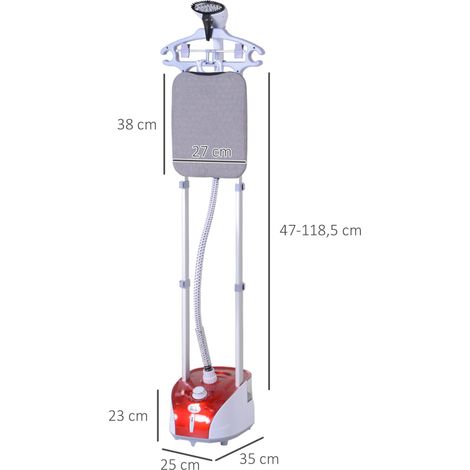 Défroisseur vapeur vertical 1950 W 32g/min, réservoir d'eau de 2 litres, tige télescopique, fer vertical autonomie 45min, 11 températures réglables, prêt en 38s, planche et cintre fournis rouge (1/5)