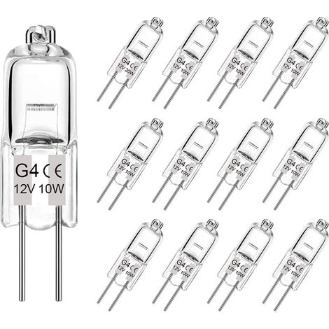 Ampoule halogène G4 10W 12V T3 JC 2 broches pour éclairage paysager sous armoire et disque sur rail intensité variable lot de 12 remplacement de base (1/5)