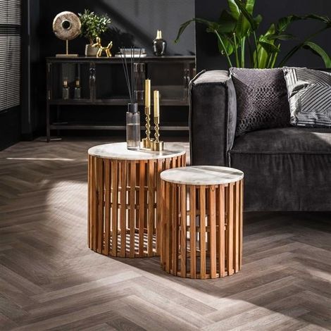 Industrial Coffee Tables Zenith set of 2 White Marble S (1/4)