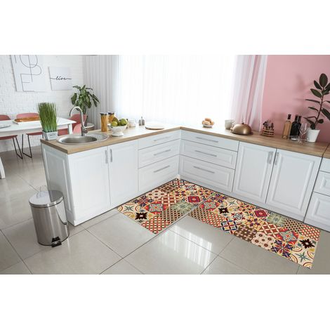 Set di 2 tappeti da cucina antiscivolo e lavabili in lavatrice passatoia multiuso 423 - 50x60+50x120 (1/2)