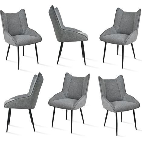 Bon Furni Sillas de comedor tapizadas de tela gris paloma, juego de 6