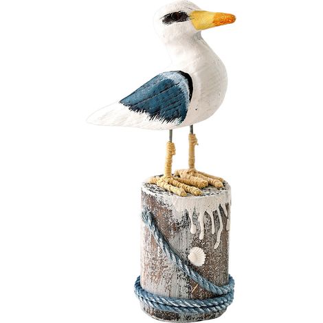 Décor marin et mural Figurines d'oiseaux marins en céramique blanche et bleue pour niche TV et séparation Ensemble de 3 pièces décoratives pour chambre d'enfant et salon (1/5)